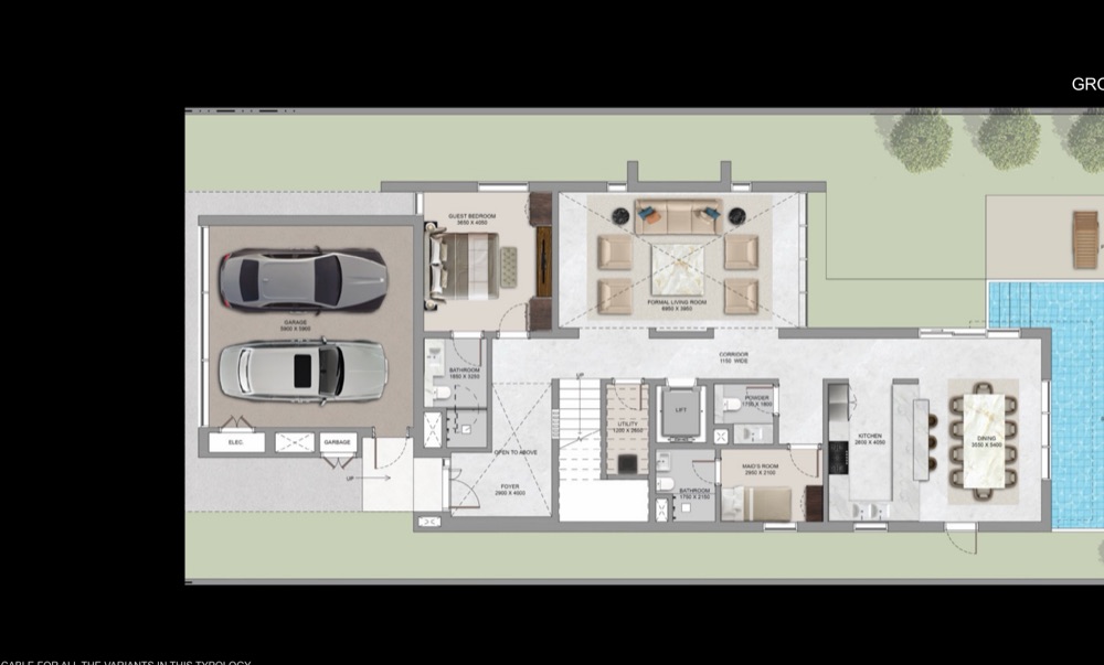 4 BR The Orchard ground-floor plan — Sobha City Abu Dhabi by Sobha Realty. Artist's impression. Indicative only.