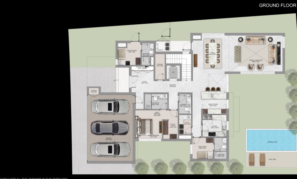 6 BR The Orchard ground-floor plan — Sobha City Abu Dhabi by Sobha Realty. Artist's impression. Indicative only.