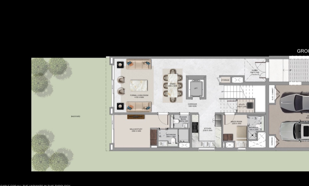 5 BR The Terraces ground-floor plan — Sobha City Abu Dhabi by Sobha Realty. Artist's impression. Indicative only.