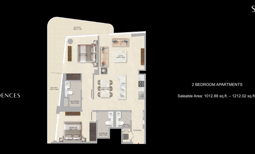 2 BR River Cove Residences ground-floor plan — Sobha City Abu Dhabi by Sobha Realty. Artist's impression. Indicative only.
